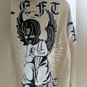 Left Point Rhinestone Angel Hoodie Beige Crystal Gothic Made in Italy NWT Size S